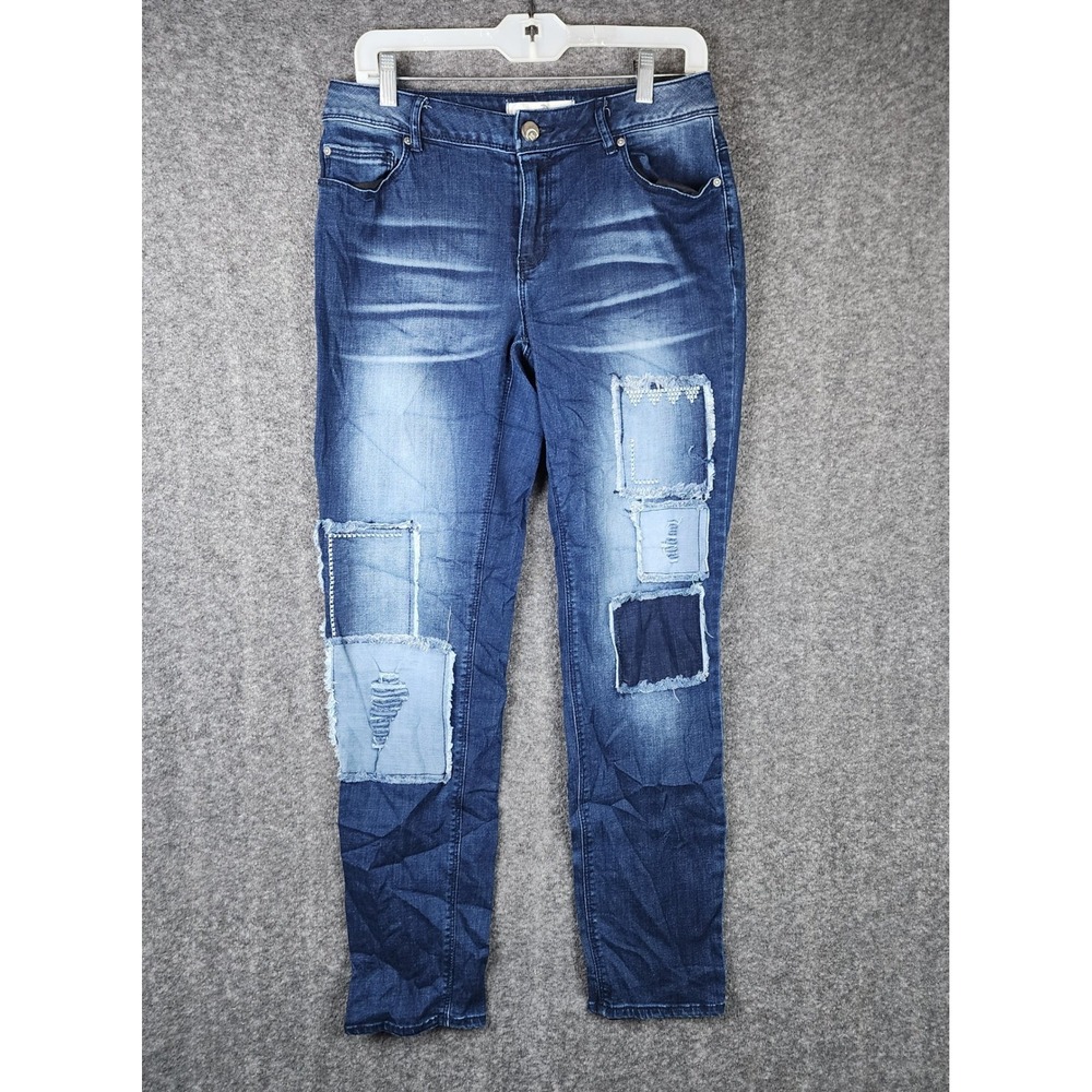 C. Est. 1946 Jeans Womens 6 Blue Patchwork Distressed Whiskered Slim Leg